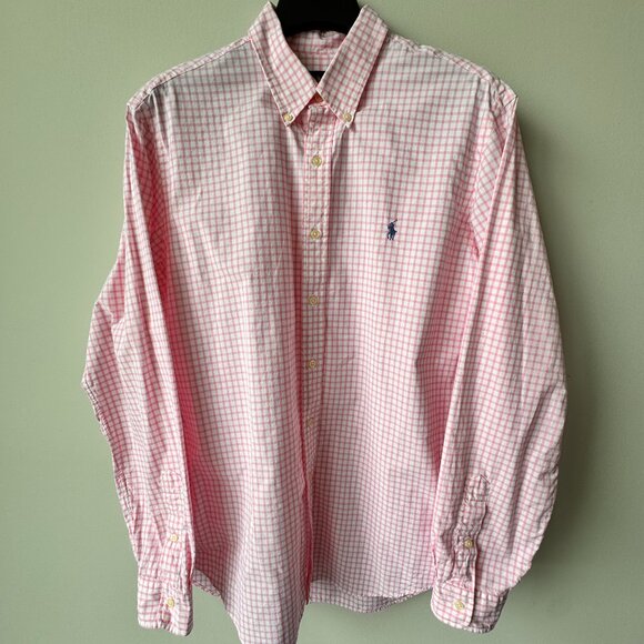 Ralph Lauren Cotton Check Long Sleeve Dress Shirt Pink/White - Picture 1 of 8